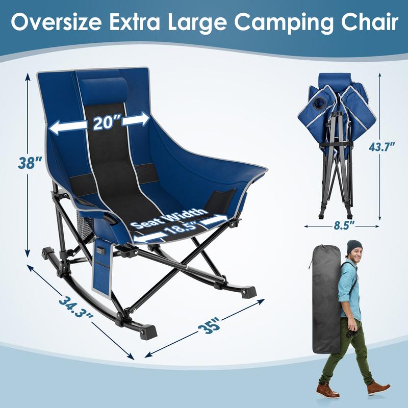 Heated Camping Rocking Chair-Black and Gray Spliced Color, Portable Outdoor Rocker with Heating Function, Perfect for Camping（no battery） Tailgating,