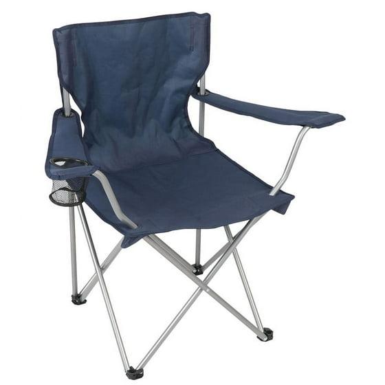 Ozark Trail Basic Quad Folding Camp Chair with Cup Holder, Blue, Adult