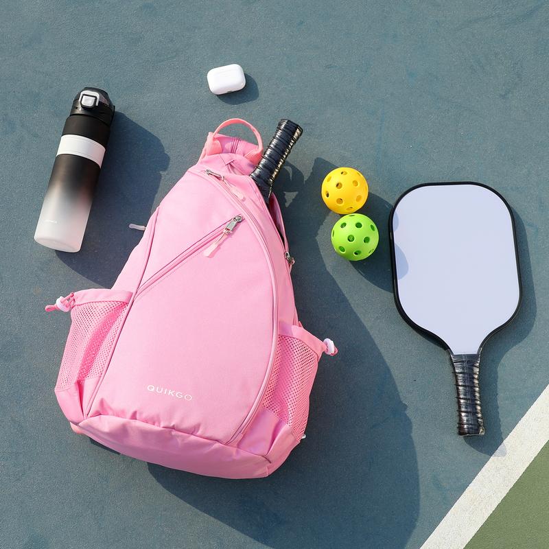 QUIKGO Pickleball Bag for Women & Men, Adjustable Reversible Sling Bags with Fence Hook, Protable Pickle Ball Paddle Backpack, Pickleball Accessories (Pink)