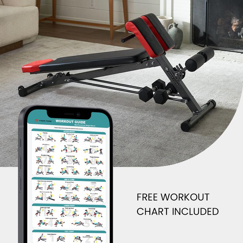 FINER FORM Multi-Functional Adjustable Weight Bench with Hyper Extension for Total Body Workout