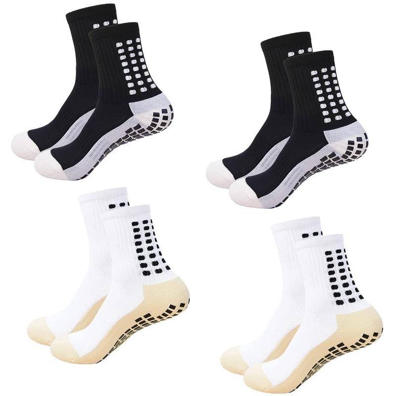 4 Pair Men's Soccer Socks with Anti Slip Non Slip Grip Pads for Football Basketball Sports Grip Socks