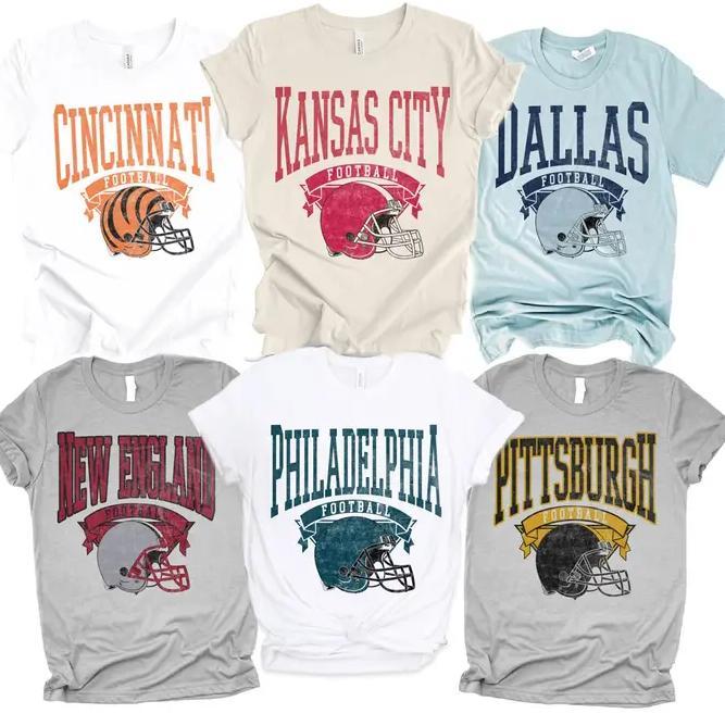 Vintage Football T-shirt Hometown Teams Tee Football Retro Tshirt Football Thowback Tee Buffalo Football Tshirt Kansas City football tee Dallas Football Throwback T-shirt San Francisco Tee Pittsburg Vintage Tshirt