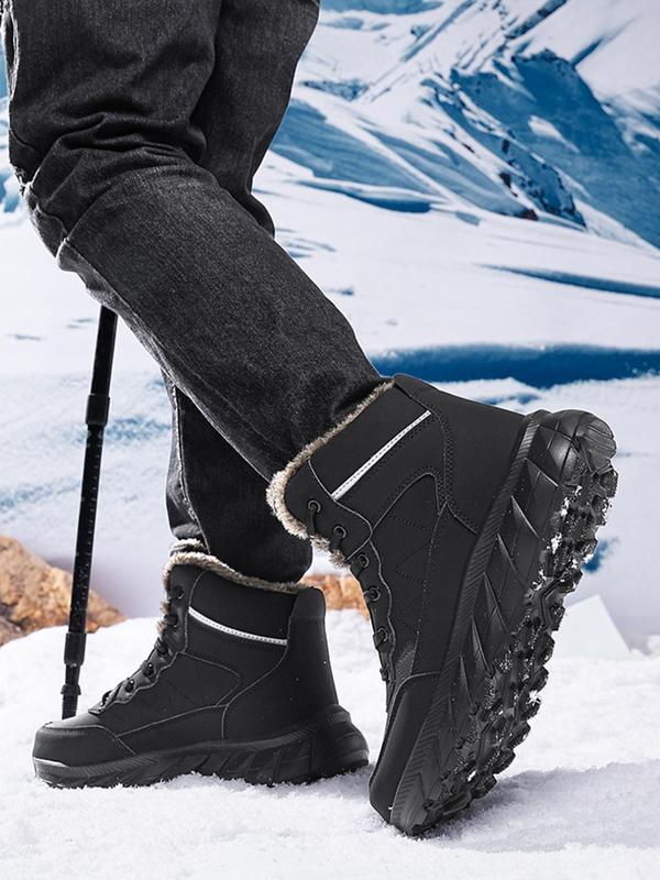 Men's Winter Warm  Thermal Lined   Hiking Shoes, Casual Sporty Lace Up Outdoor Snow Boots, Windproof Mountaineering Shoes for Fall & Winter