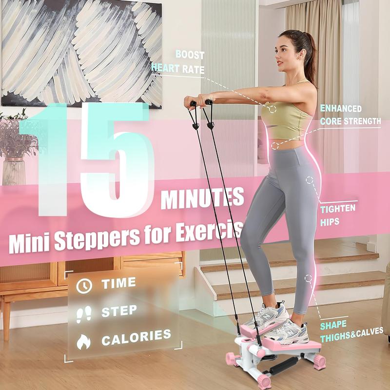 Upgraded Steppers for Exercise, Mini Stepper with Super Quiet Design, 330LBS Exercise Equipment for Home Workouts, Steppers with LCD Monitor, with Resistance Bands