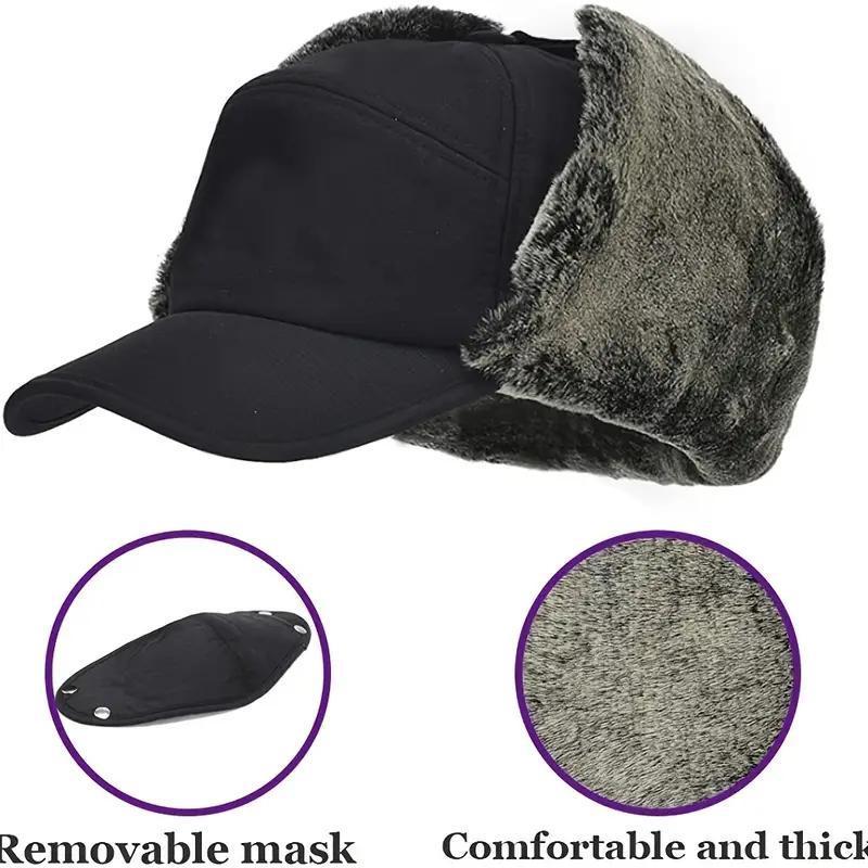 Winter Essentials Warm Hat, Thicken Faux Fur Outdoor Sports Hat with Removable Face Mask, Outdoor Sports Accessories for Skiing Skating Climbing Cycling