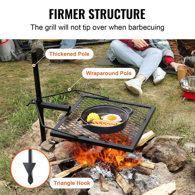 VEVOR Swivel Campfire Grill, Fire Pit Grill Grate over Fire Pits, Heavy Duty Steel Grill Grates, 360° Adjustable Open Fire Outdoor Cooking Equipment, Portable Camp Fire Racks for Camping Outdoor BBQ