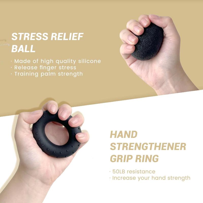 Grip Strength Trainer Kit (5 Pack) with Finger Exerciser, Hand Grip Strengthener, Hand Extension Exerciser, Stress Relief Ball and Forearm Workout Ring for Muscle Building and Injury Recover, Silicone