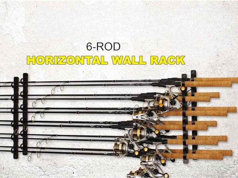 Fishing Rod Holder for 6 Rods, Pole Holder for Garage Organization and Wall Storage, Fishing Gear, and Fishing Accessories