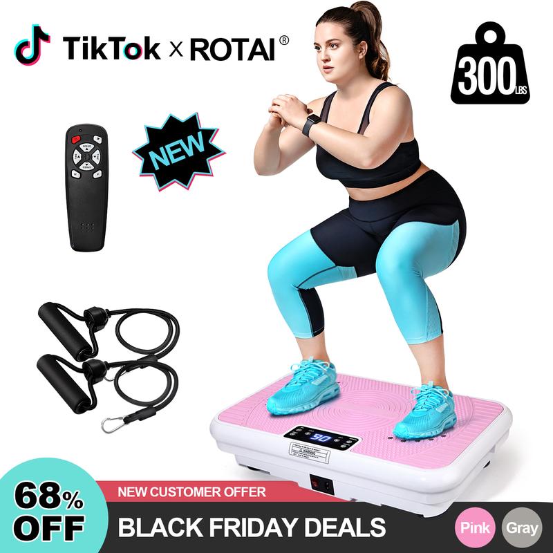 ROTAI Vibration Plate Gym, 300 lbs Weight Capacity, Lymphatic Drainage Machine, Full Body Workout to Stay Healthy with 2 Fitness Resistance Bands