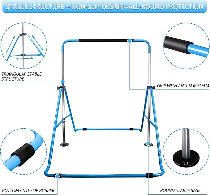 Gymnastic Bar for Kids, Gymnastics Equipment Bar for Home&Gym, Kip Bar and Adjustable Monkey Bars for 3-8 Toddlers with 330LB Capacity, Junior Horizontal Training bar