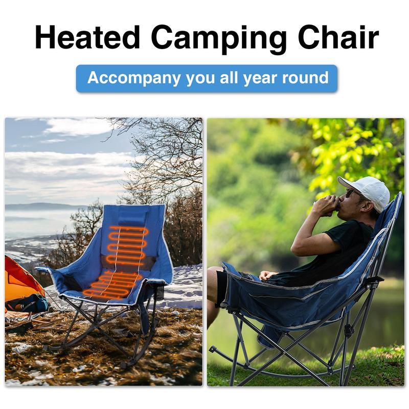 Slendor Oversized Rocking Camping Chair, Heated Camping Chair with 3 Heat Levels, Portable Outdoor Rocker Chair, High Back, Pillow, Carry Bag, Padded