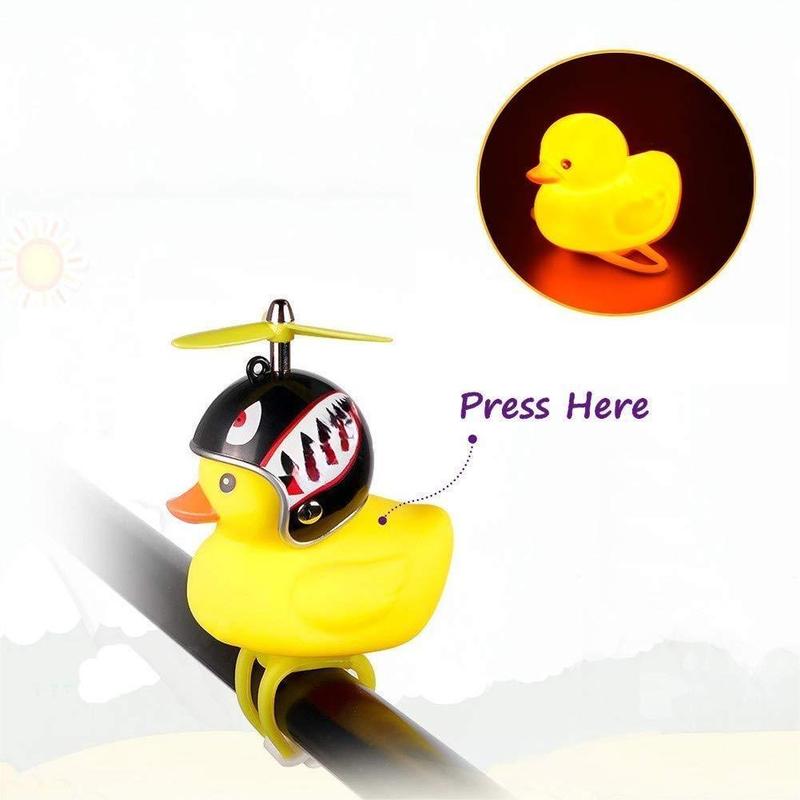 Duck Bicycle Bell, Rubber Duck Bicycle Accessories with LED Lights, Cute Propeller Handlebar Bicycle Horn for Adults Sports Outdoor