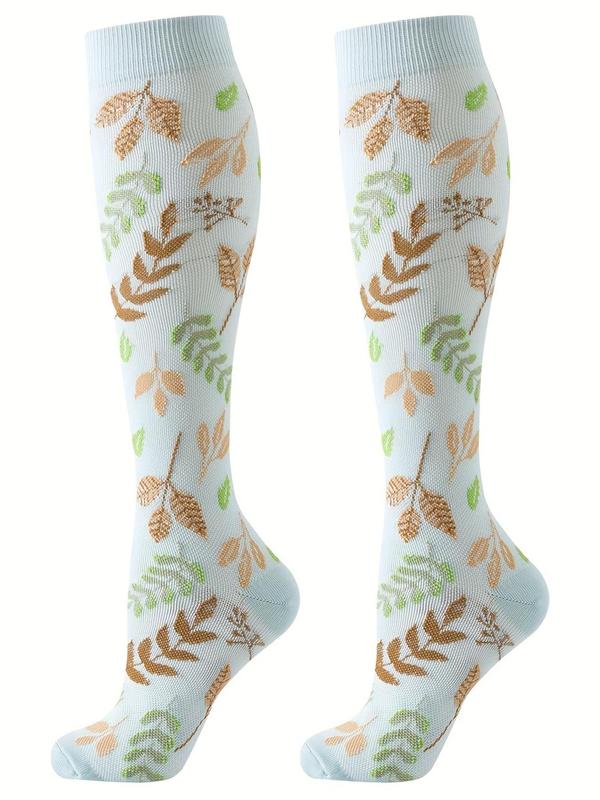 Women's Floral Print Athletic Socks, Breathable Comfortable Sports Socks, Athletic Socks for Running Jogging, Over Calf Socks for Sports Outdoors, Women's Socks for All Seasons