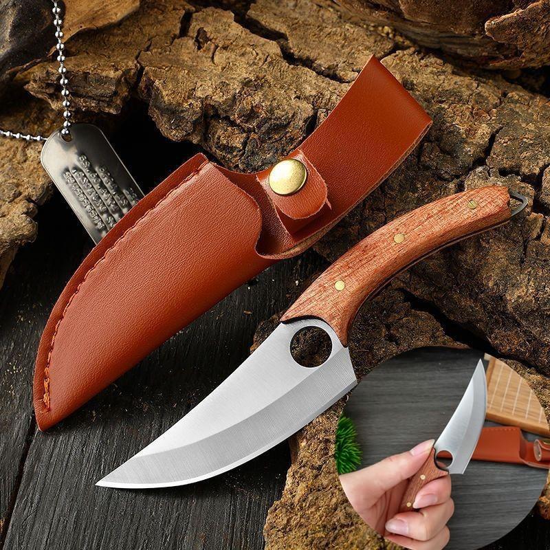 Kitchen Gadgets Stainless Steel Scabbard Knife, 1 Count Portable Knife with PU Leather Cover, Multi-use Knife for Outdoor Camping Kitchen Hiking