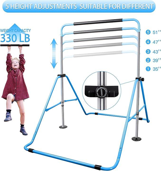 Gymnastic Bar for Kids, Gymnastics Equipment Bar for Home&Gym, Kip Bar and Adjustable Monkey Bars for 3-8 Toddlers with 330LB Capacity, Junior Horizontal Training bar