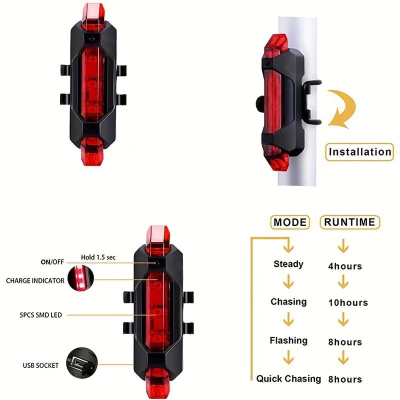 Super Bright LED Light, 3 Modes Tail Light Safety Warning Light, USB Rechargeable Waterproof LED Work Light for Bicycles and Motorcycles, 360 Degree Visibility Bicycles Light