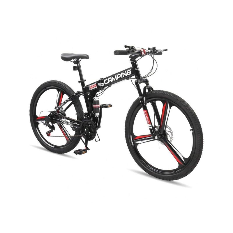 Foldable Mountain Bike 26 Inch Bike 21-Speed Bikes For Adults With Cool Design, Powerful Mechanical Dual Disc Brakes, Double Shock Effect And Ergonomic Cushion (Red Black)