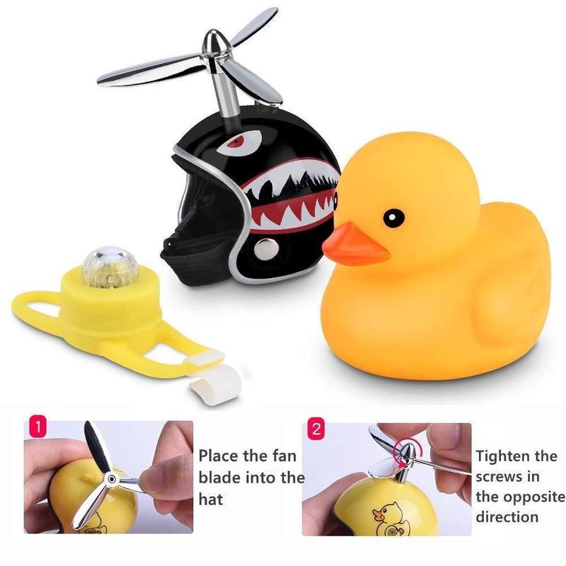 Duck Bicycle Bell, Rubber Duck Bicycle Accessories with LED Lights, Cute Propeller Handlebar Bicycle Horn for Adults Sports Outdoor