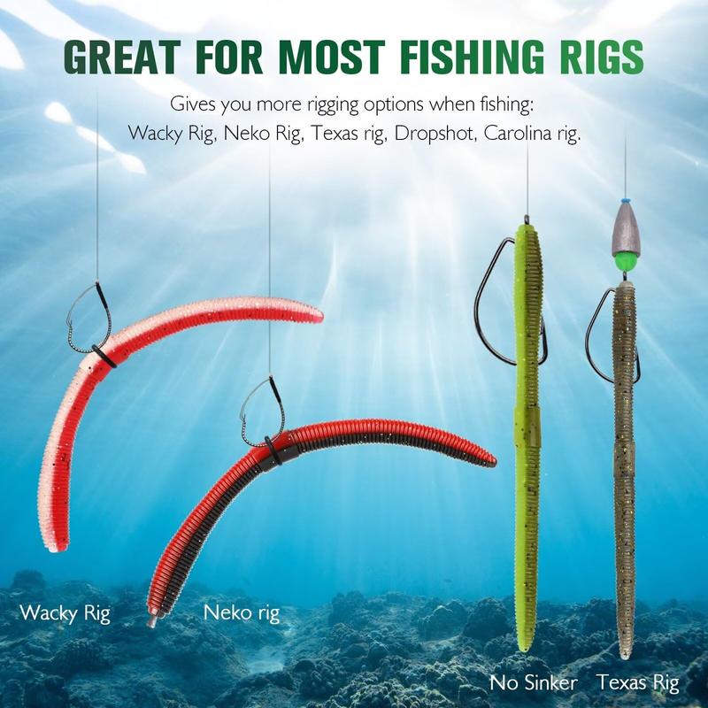 133PCS Wacky Worm Lure Set - Soft Plastic Baits, Grub Lures, Wacky Rig Hooks, O-Rings, Weed Guard Hooks, Freshwater Fishing Tackle Box, Suitable for Bass and Trout, Includes Wacky Rig, Carolina Rig, Texas Rig, Soft Stick Baits, and Fishing Tools