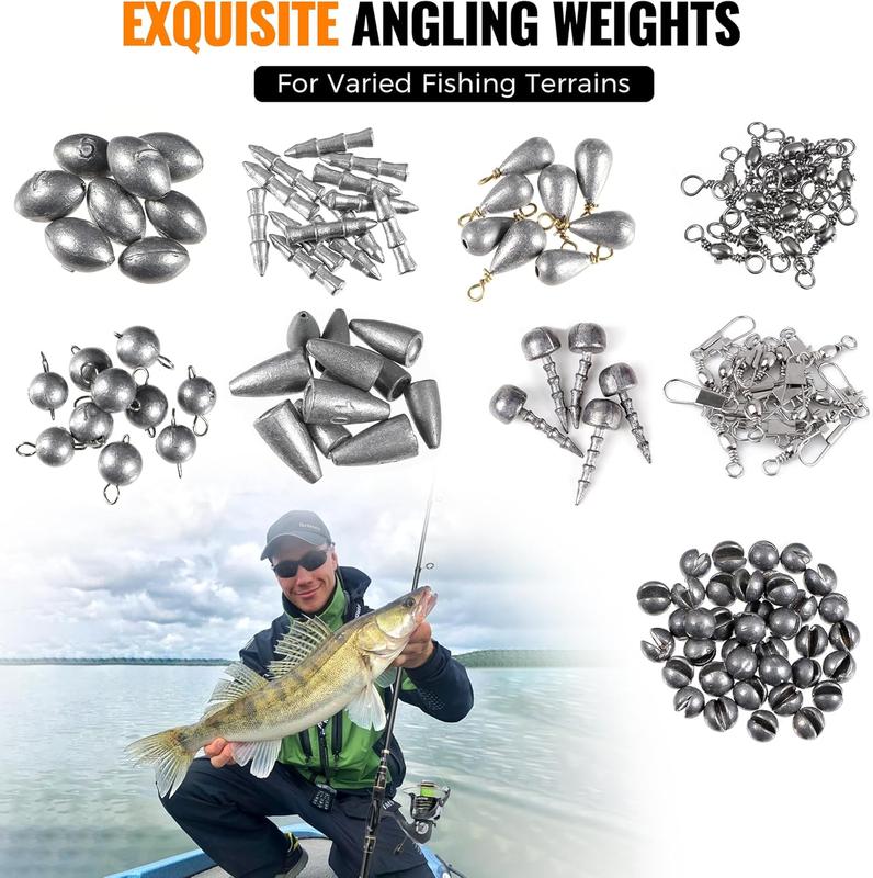 264 397pcs Fishing Accessories Kit, Organized Fishing Tackle Box with Tackle Included, Fishing Hooks, Fishing Weights Sinkers, Swivels, Beads, Fishing Gear Set Equipment for Bass Trout