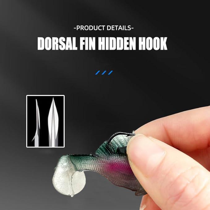 6Pcs Pre-Rigged Jig Head Soft Fishing Lures,Paddle Tail Swimbaits 3D Eyes  Blades for Bass Fishing,Hidden Ultra-Sharp Hook in The top fin