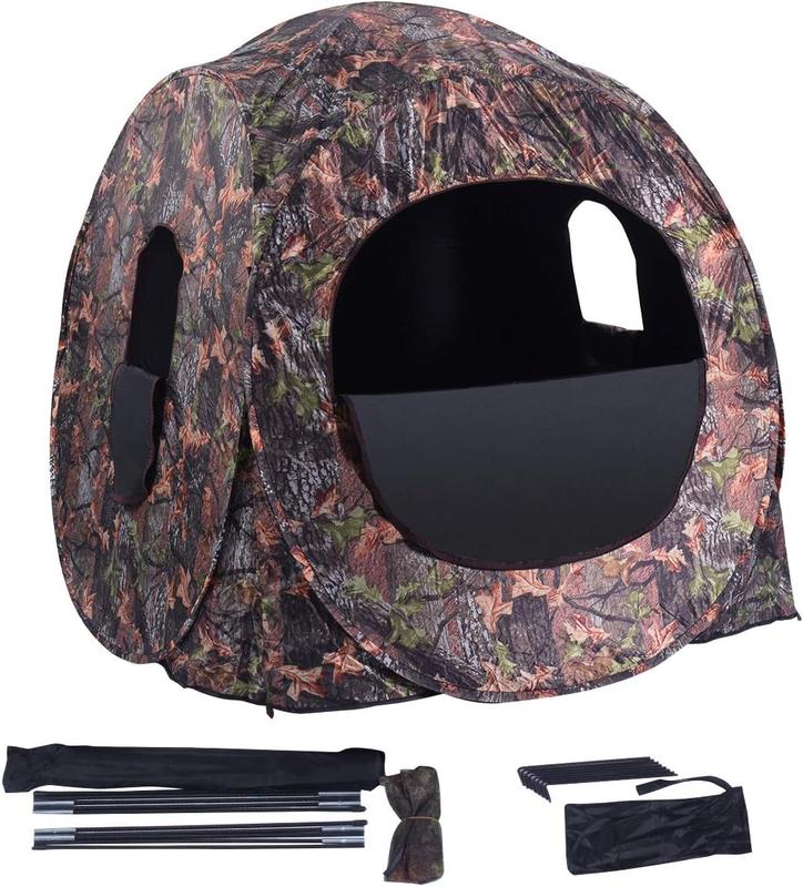 Hunting Blind, 3 Persons Pop Up Ground Blind with Hub System, Carry Bag for Deer & Turkey, Camo Hunting Tent with 360 Degree View See Through Portable Durable Deer Blind