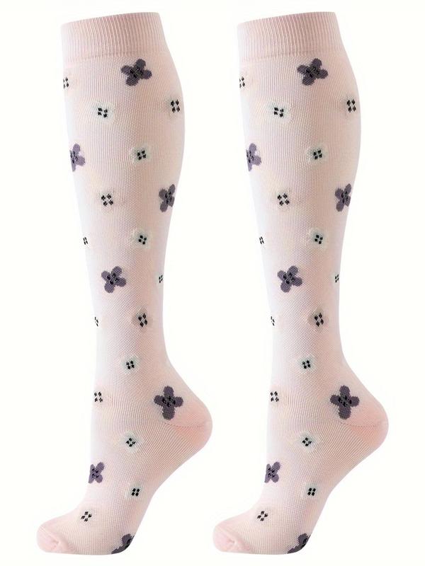 Women's Floral Print Athletic Socks, Breathable Comfortable Sports Socks, Athletic Socks for Running Jogging, Over Calf Socks for Sports Outdoors, Women's Socks for All Seasons