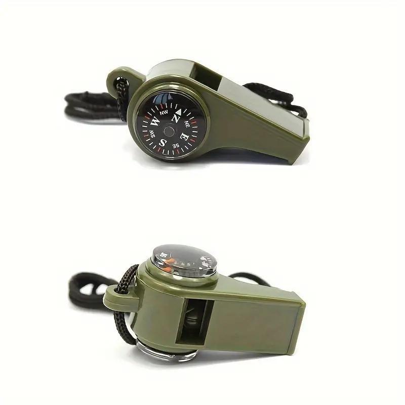 3 in 1 Outdoor Survival Whistle, 2 Counts Compass & Thermometer Whistle with Lanyard, Sports & Outdoor Accessories for Camping, Hiking, Safety