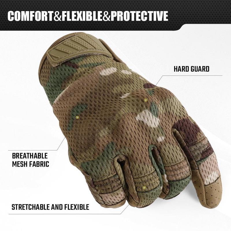 Camouflage Full Finger Sports Gloves, Breathable Touch Screen Gloves, Outdoor Cycling Hiking Climbing Camping Gloves, Sports Gloves for Men & Women