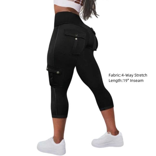 Solid Flap Pocket High Waist Comfortable Spandex  Capri Sports Leggings Womenswear Trouser