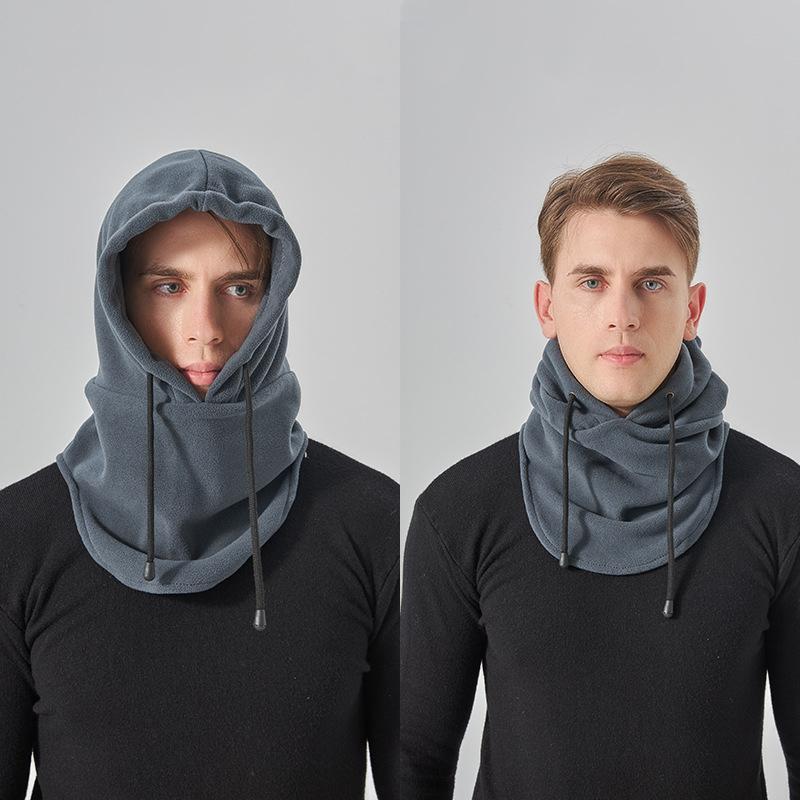 Unisex's Solid Color Drawstring Neck Scarf Integrated Face Mask, Windproof Ski Snood Hat, Warm Windproof Face Mask for Hunting Fishing Running Jogging