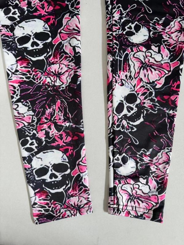 Women's Skull Print High Waist Sports Leggings, Casual Comfy Breathable Skinny Pants for Yoga Gym Workout Running, Ladies Sportswear for All Seasons