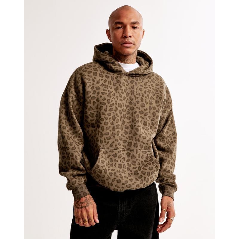 Abercrombie Leopard Hoodie - A & F Trendy Unisex Oversized Popover - Abercrombie Chetah Hoodie - Streetwear for Man Women