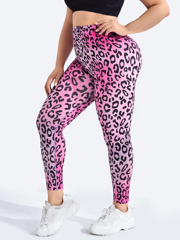 Plus Size Sporty Leopard Print High Waist Sports Leggings, Plus Casual Comfy Breathable Seamless Skinny Pants for Yoga Gym Workout Running, Women's Sport & Outdoor Plus Clothing for All Seasons