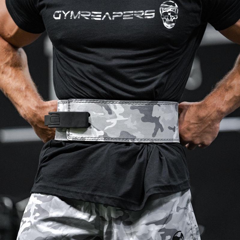 GYMREAPERS 10MM Lever Weightlifting Belt - White Camo, for Training and Competition with Lifetime Warranty