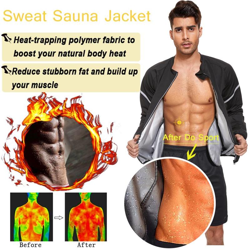 Men's Silver-Coated Sauna Suit Designed for Intense Workouts, featuring White-Trimmed Zipper Long Sleeves, Reflective Silver Accents, and Optimal Heat Retention for Accelerated Weight Loss and Comfort in Motion