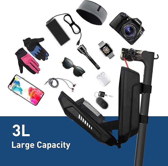 Garmee Waterproof Scooter PU Storage Bag,Portable Electric Scooter Bag, Quick Release Scooter Storage Bag with 3L Large Capacity, Waterproof Scooter Front Handlebar Bag for Carrying Phone, Wallet, Charger Tools, Repair Tools