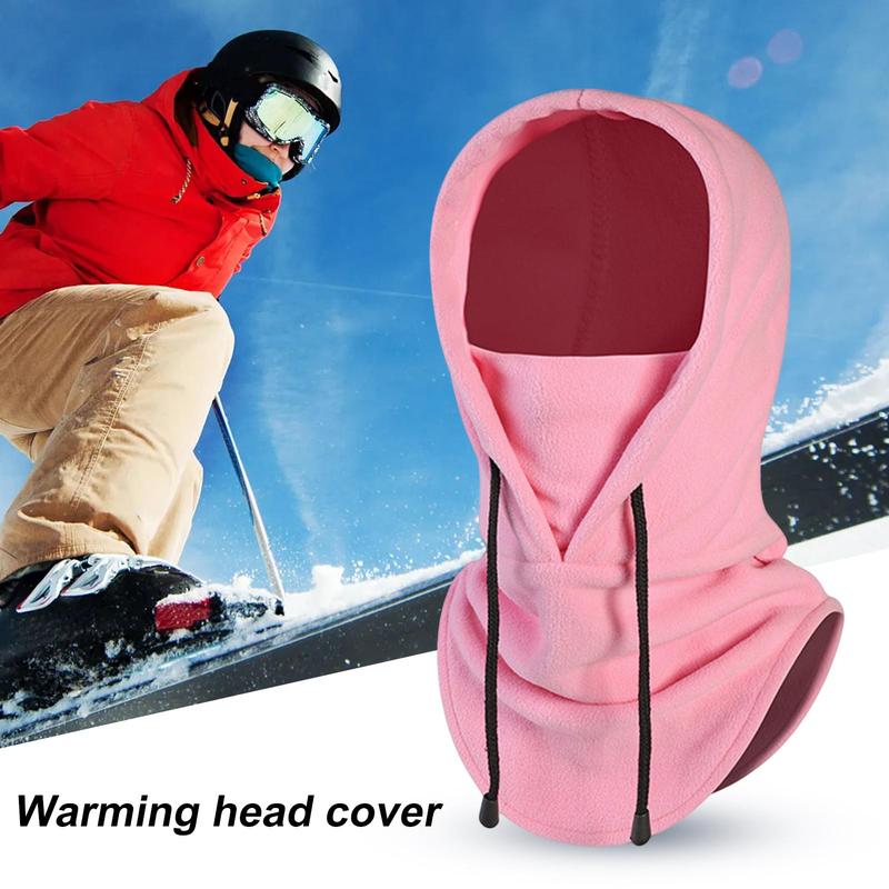 Unisex's Solid Color Drawstring Neck Scarf Integrated Face Mask, Windproof Ski Snood Hat, Warm Windproof Face Mask for Hunting Fishing Running Jogging