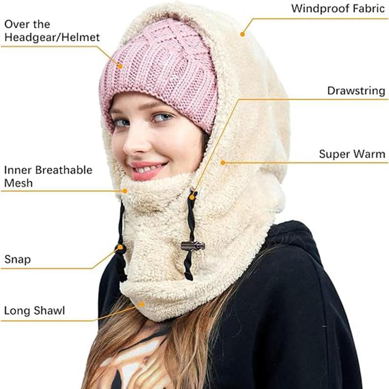 Sherpa Hood Ski Mask Winter Balaclava for Cold Weather, Balaclava Winter Hat Facial Neck Warmer Mask Windproof