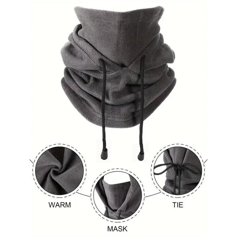 Unisex's Solid Color Drawstring Neck Scarf Integrated Face Mask, Windproof Ski Snood Hat, Warm Windproof Face Mask for Hunting Fishing Running Jogging