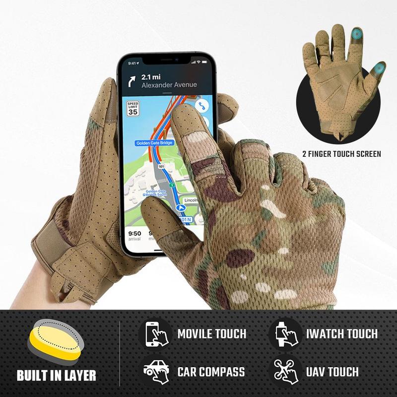 Camouflage Full Finger Sports Gloves, Breathable Touch Screen Gloves, Outdoor Cycling Hiking Climbing Camping Gloves, Sports Gloves for Men & Women