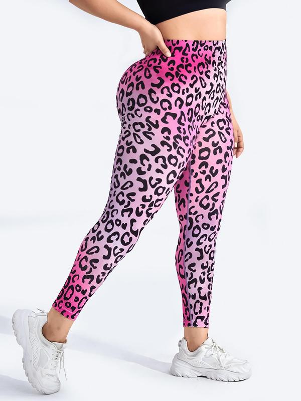 Plus Size Sporty Leopard Print High Waist Sports Leggings, Plus Casual Comfy Breathable Seamless Skinny Pants for Yoga Gym Workout Running, Women's Sport & Outdoor Plus Clothing for All Seasons