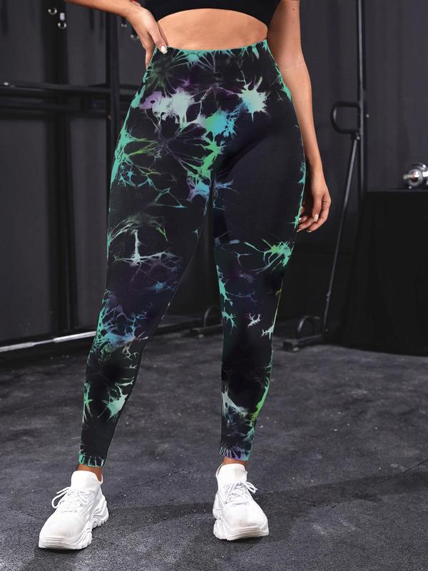  Tie Dye Print High Waist Sports Leggings, Casual Comfy Breathable Skinny Tummy Control Pants for Yoga Gym Workout, Women's Sport & Outdoor Clothing for Summer