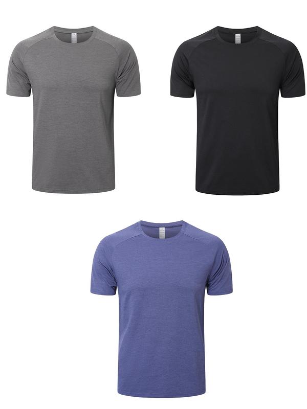 Men's Plain Raglan Sleeve Sports Tee, LooseQuick Drying Short Sleeve T-shirt, Men Summer Sportswear for Gym Workout Running