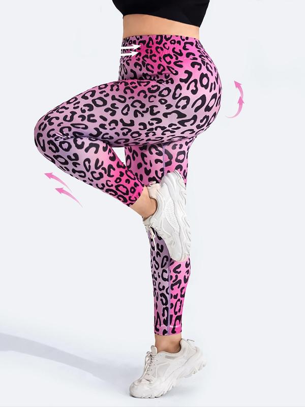 Plus Size Sporty Leopard Print High Waist Sports Leggings, Plus Casual Comfy Breathable Seamless Skinny Pants for Yoga Gym Workout Running, Women's Sport & Outdoor Plus Clothing for All Seasons