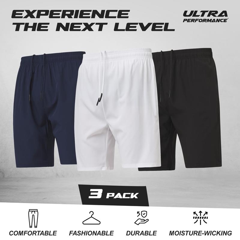 Ultra Performance Gym Shorts Men 3 Pack Mens Nylon Stretch Athletic Running Shorts for Men with Zipper Pockets 6 “ Inseam