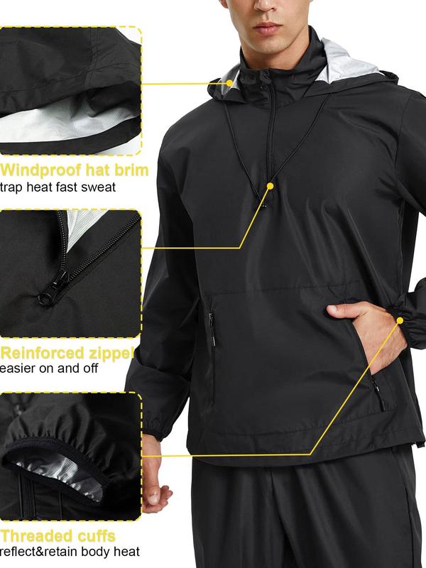 Men's Solid Pocket Drawstring Sports Jacket, Regular Fit Long Sleeve Half Zip Up Outerwear for Gym Workout Running, Sauna Jacket, Running Jacket Nyc Cost 2024,  Casual Sportswear for Men