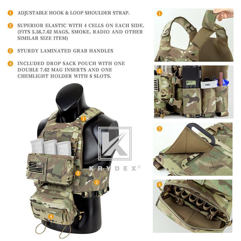 KRYDEX Low  Lightweight Vis Slick Plate Carrier Tactical Vest and  Micro Fight Chest Rig Full Set tactical vest