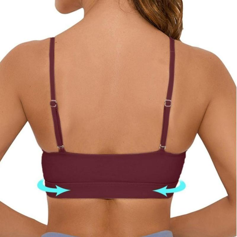 Women's Sports Bra Can Be Crossed And Adjusted Backless Bra With Removable Pads , Comfort Solid Color Wireless Sports Bra lightweight gym wear