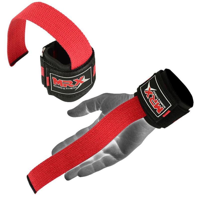 MRX Weight Lifting Bar Straps With Wrist Support Wraps Heavy Duty Bodybuilding Workout Gym Padded Strap Pair red universal sports wristbands